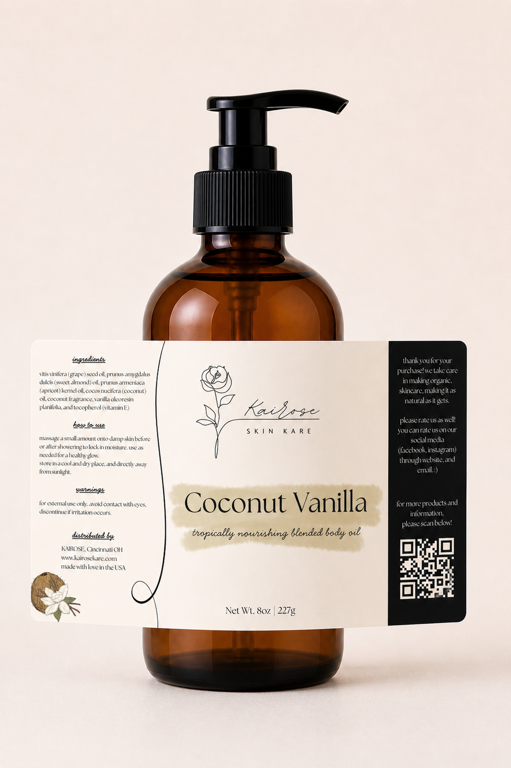coconut vanilla blended body oil