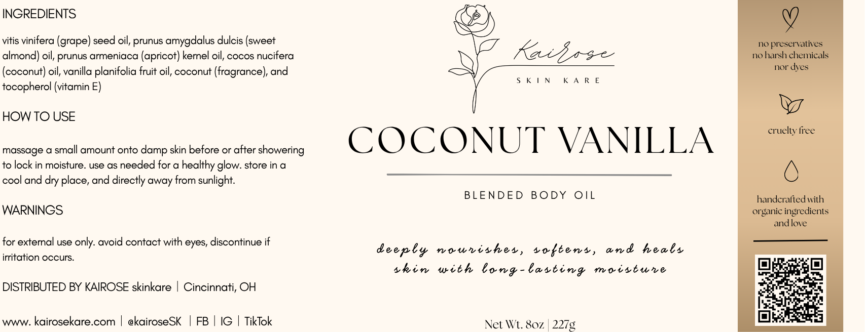 coconut vanilla blended body oil