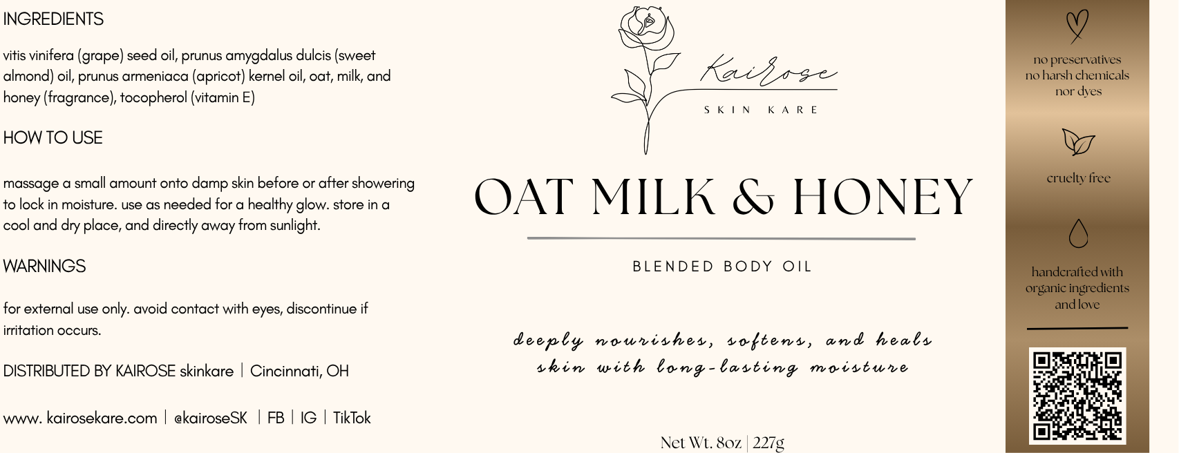 oat, milk, & honey blended body oil